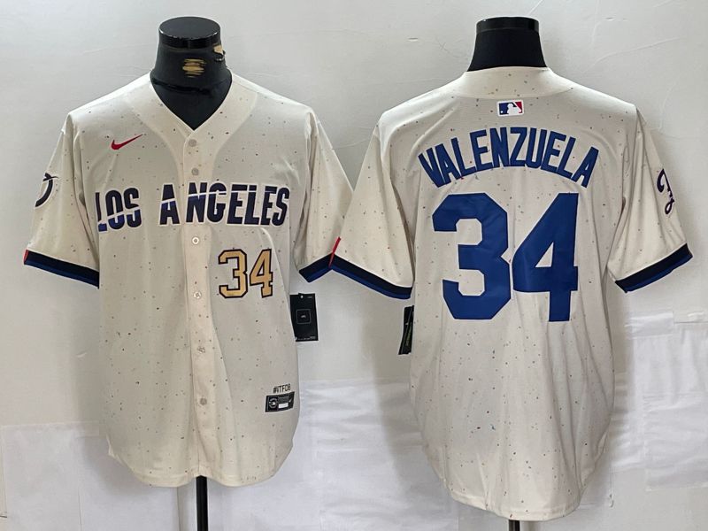 Men Los Angeles Dodgers #34 Valenzuela Cream Fashion Nike Game MLB Jersey style 4->los angeles dodgers->MLB Jersey